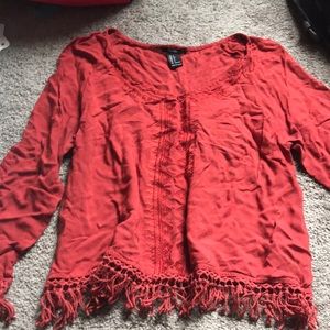 Stylish forever 21 top with tassels- dark orange